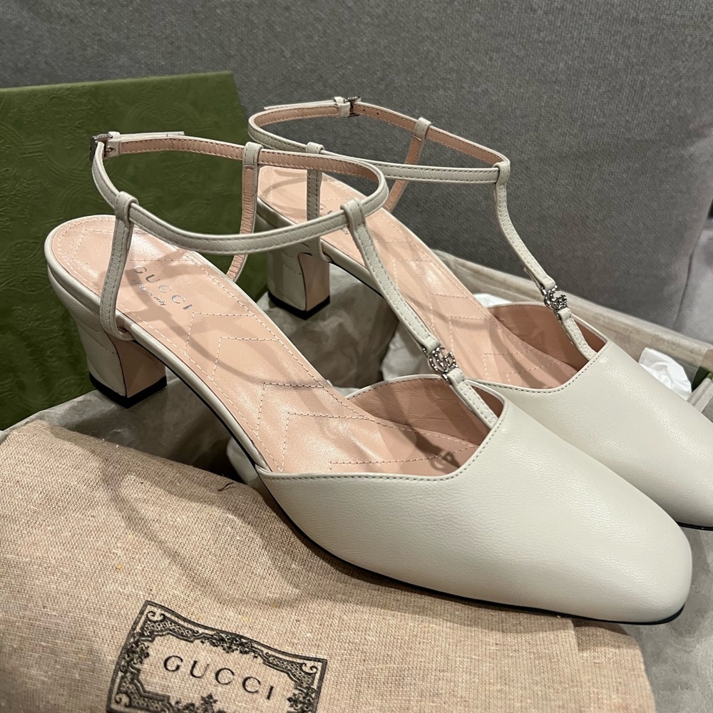 New Gucci GG Marmont mini cream slingback pumps - Picture 8 of 15